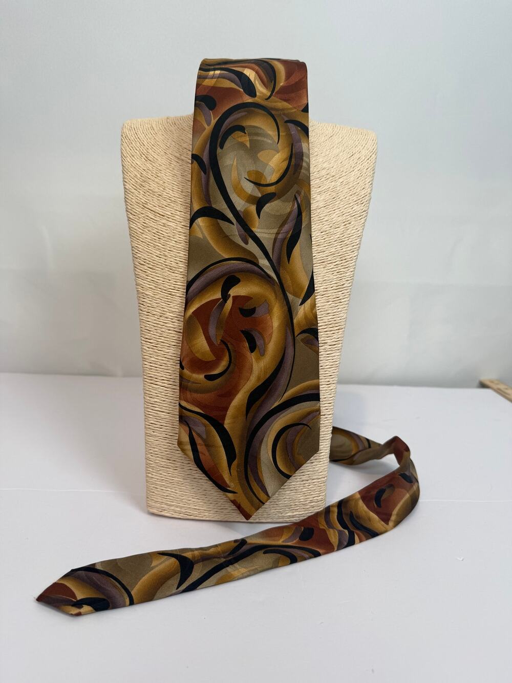 J Garcia Snail Garden Limited Edition Silk Tie Collection 43 Gold Brown Scroll